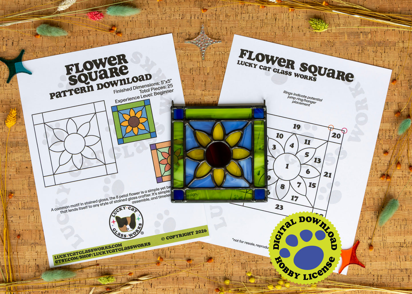 Flower Square • Stained Glass Pattern • Digital Download • HOBBY LICENSE