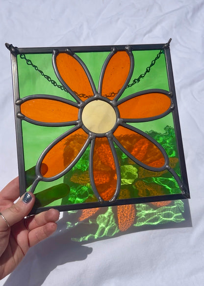 GROOVY FLOWER "SPRING" • Leaded Stained Glass Art • Window Hanging