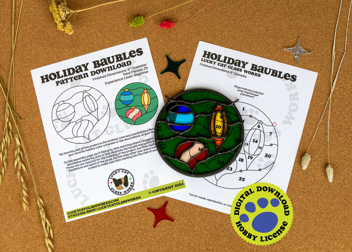 Holiday Baubles • Stained Glass Pattern • Digital Download • HOBBY LICENSE