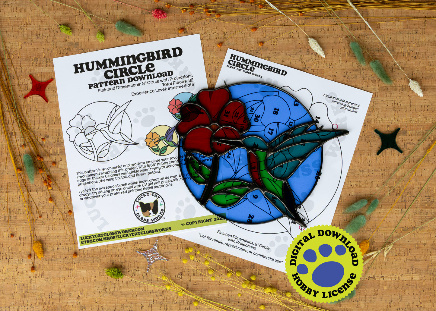 Hummingbird Circle • Stained Glass Pattern • Digital Download • HOBBY LICENSE