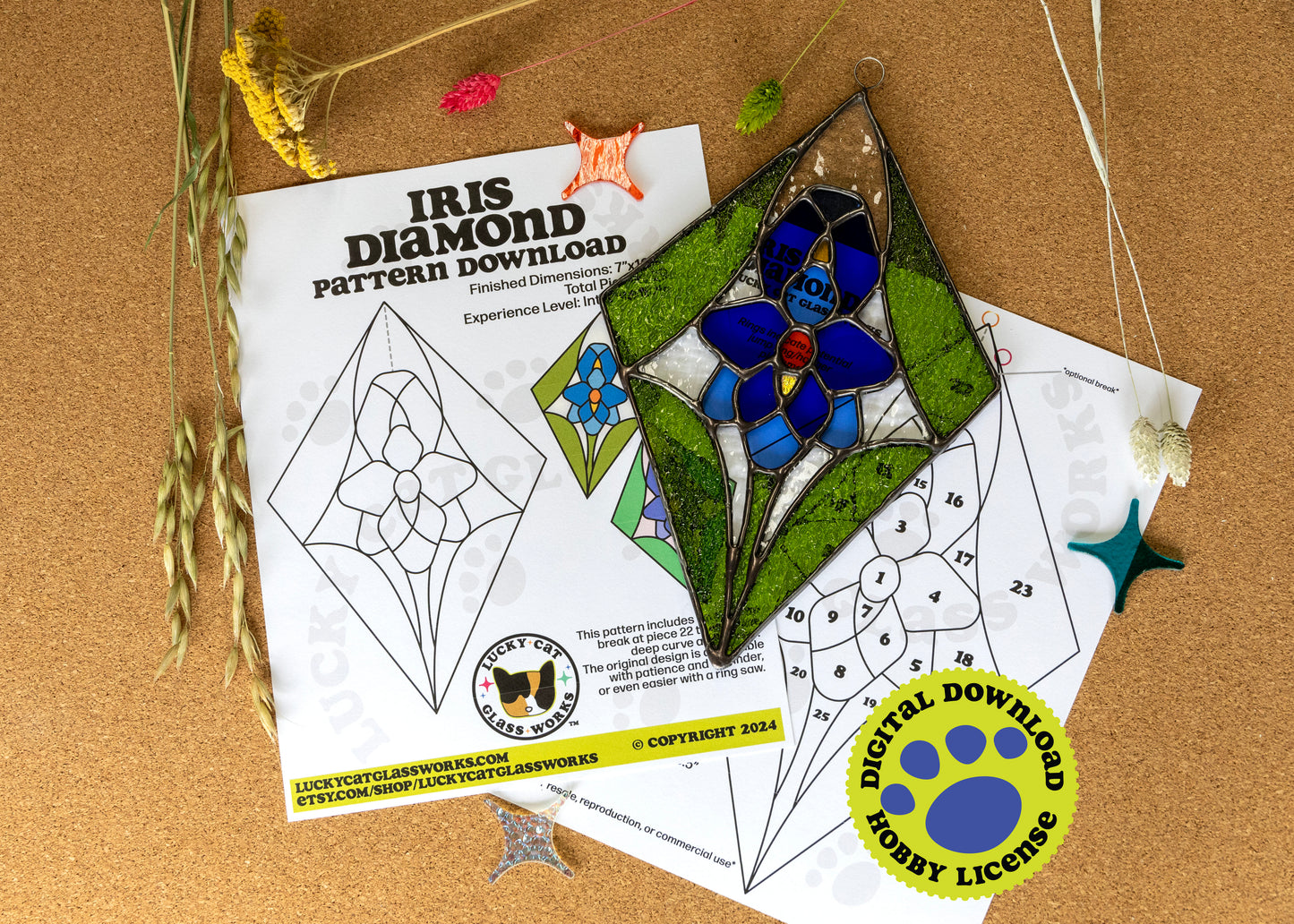 Iris Diamond • Stained Glass Pattern • Digital Download • HOBBY LICENSE