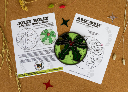 Jolly Holly • Stained Glass Pattern • Digital Download • HOBBY LICENSE