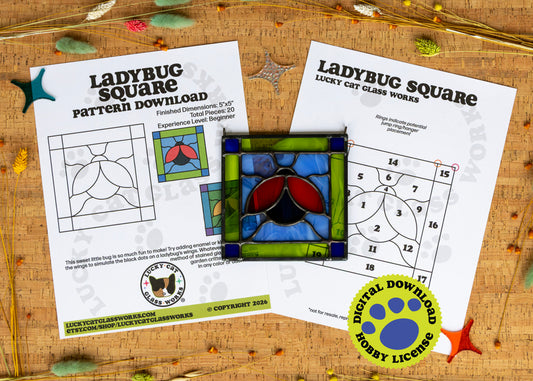Ladybug Square • Stained Glass Pattern • Digital Download • HOBBY LICENSE