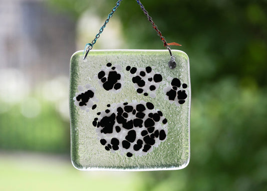 LARGE FRIT PAW "BLACK WHITE" • Fused Glass Art