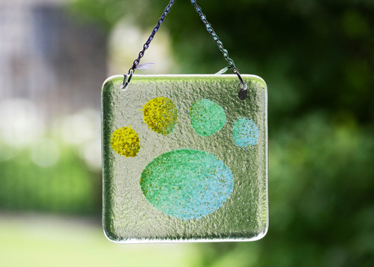 LARGE FRIT PAW "GREEN BLUE" • Fused Glass Art