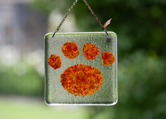 LARGE FRIT PAW "ORANGE YELLOW" • Fused Glass Art