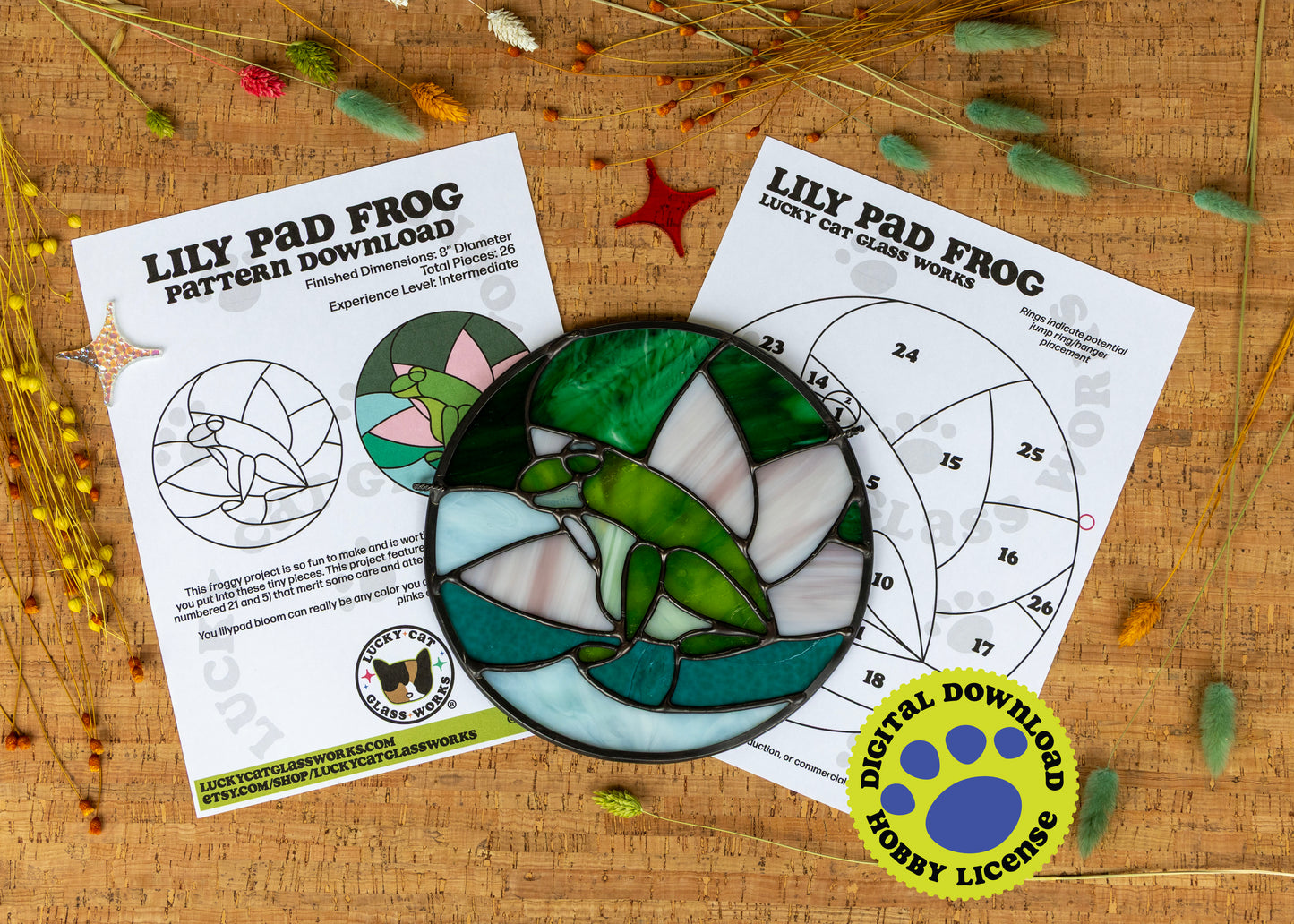 Lily Pad Frog • Stained Glass Pattern • Digital Download • HOBBY LICENSE