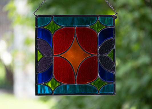 MOD DECO DIAMOND "VIVID" • Leaded Stained Glass Art • Window Hanging