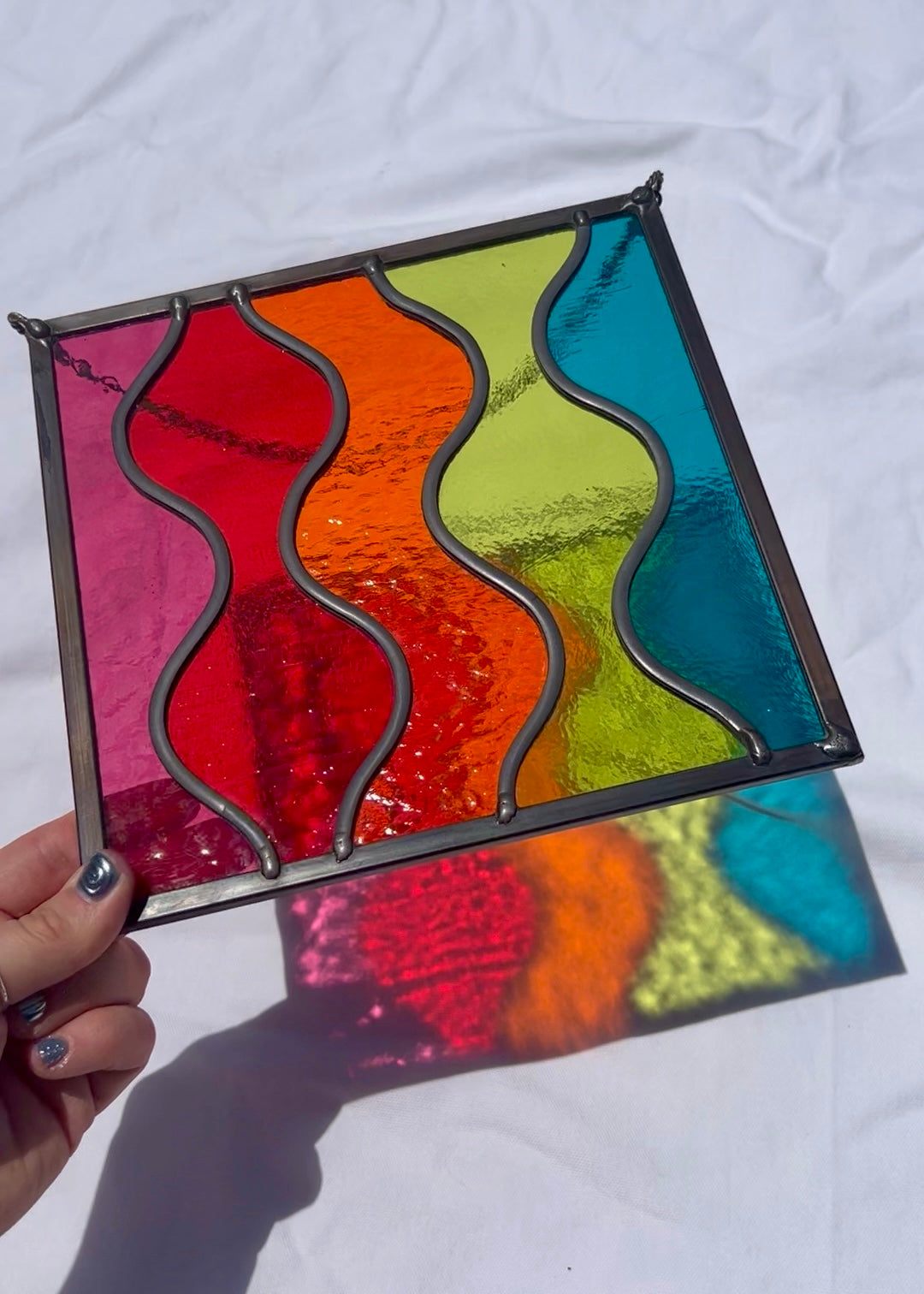 MOD WAVES "RAINBOW" • Leaded Stained Glass Art • Window Hanging