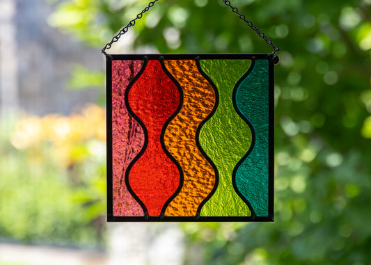 MOD WAVES "RAINBOW" • Leaded Stained Glass Art • Window Hanging