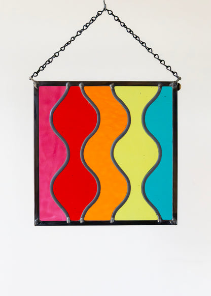 MOD WAVES "RAINBOW" • Leaded Stained Glass Art • Window Hanging