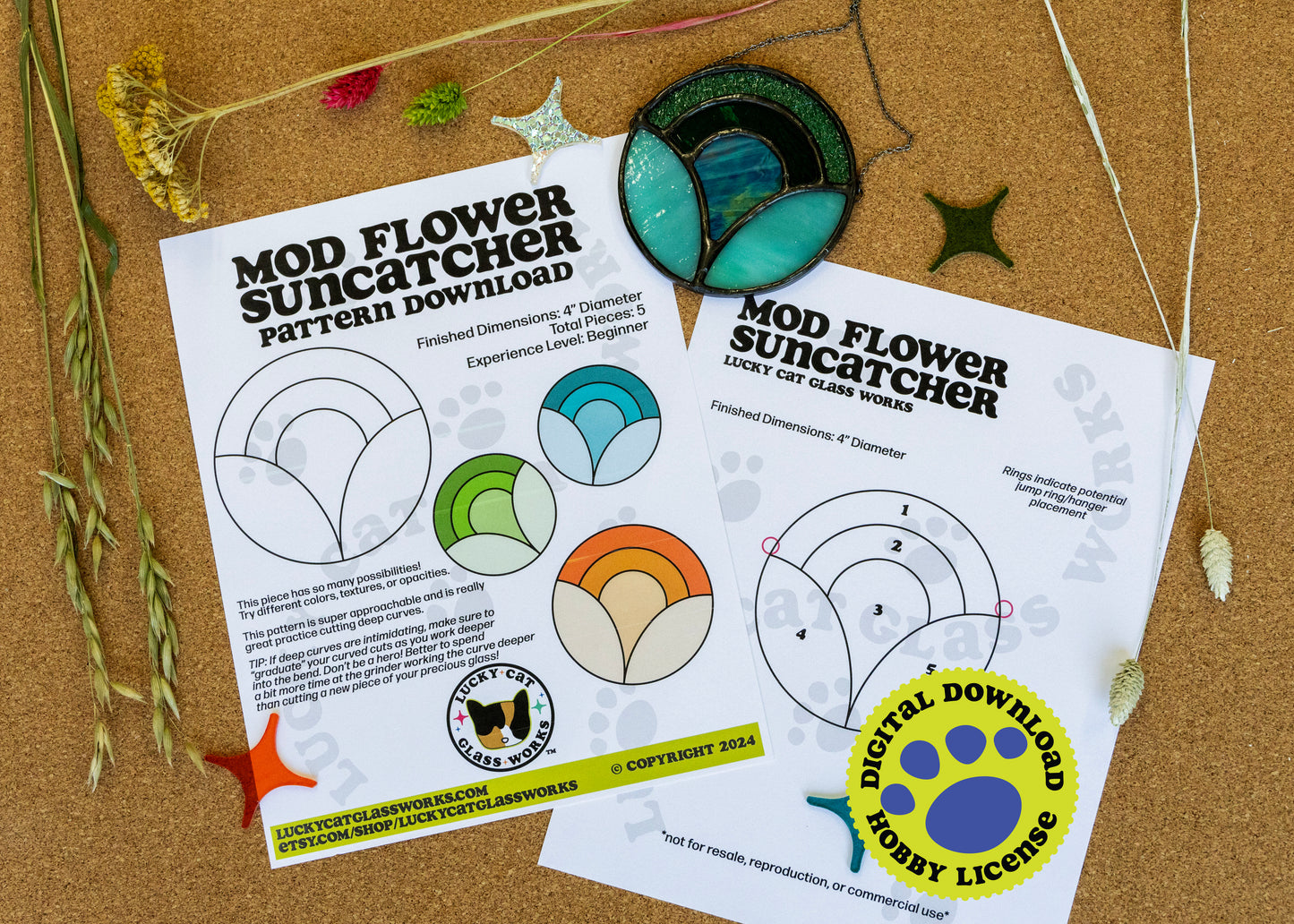 Mod Flower Suncatcher • Stained Glass Pattern • Digital Download • HOBBY LICENSE