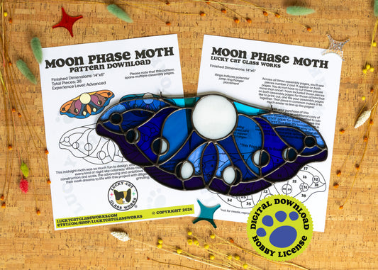 Moon Phase Moth • Stained Glass Pattern • Digital Download • HOBBY LICENSE