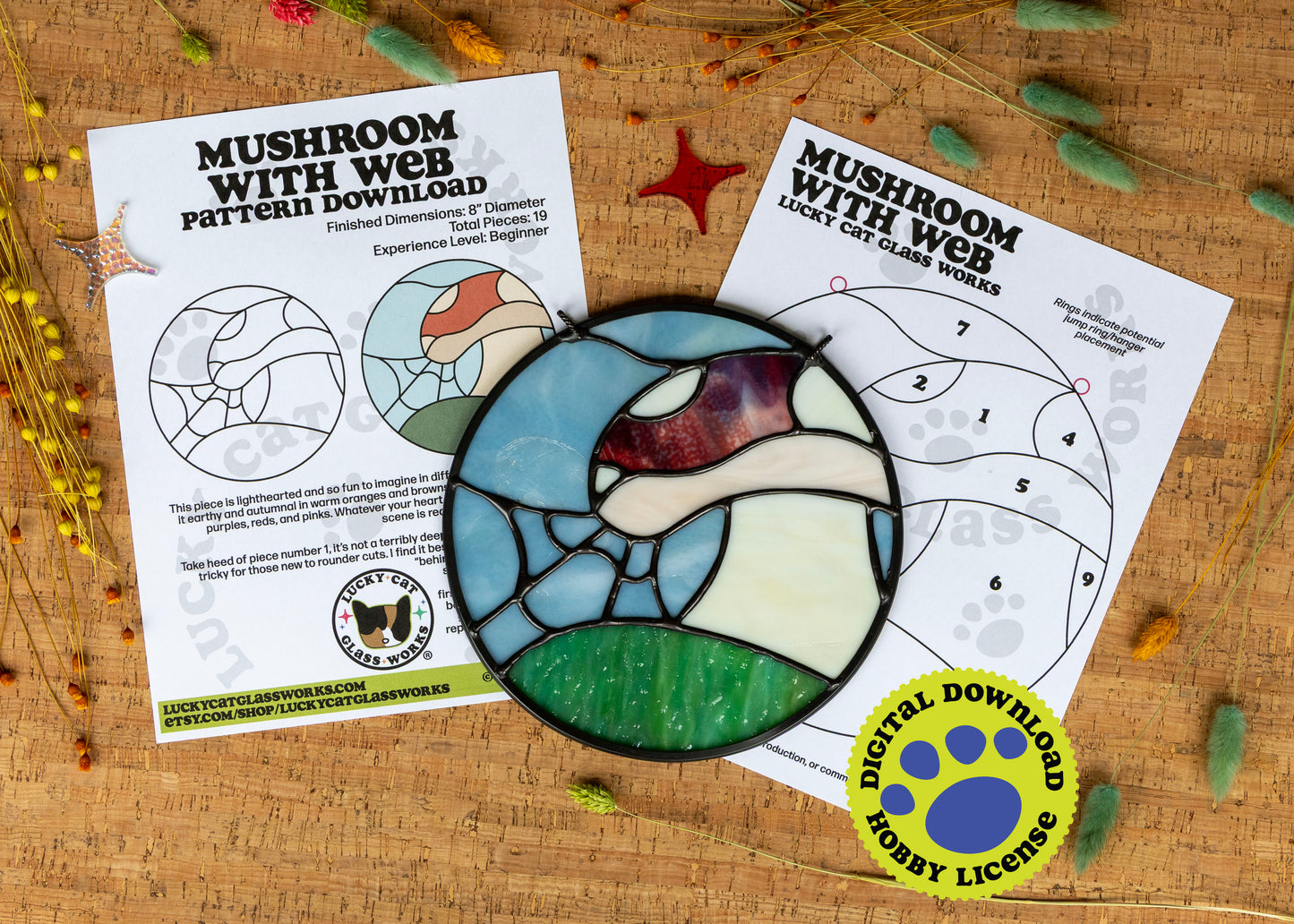 Mushroom with Web • Stained Glass Pattern • Digital Download • HOBBY LICENSE