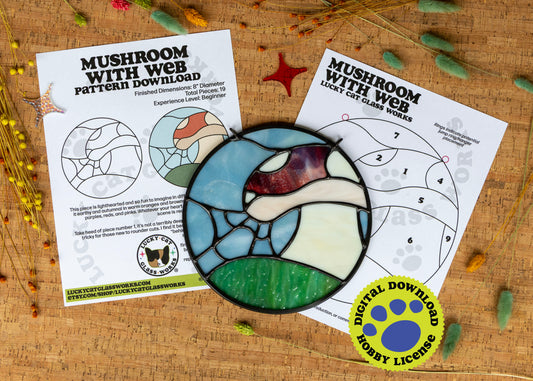 Mushroom with Web • Stained Glass Pattern • Digital Download • HOBBY LICENSE