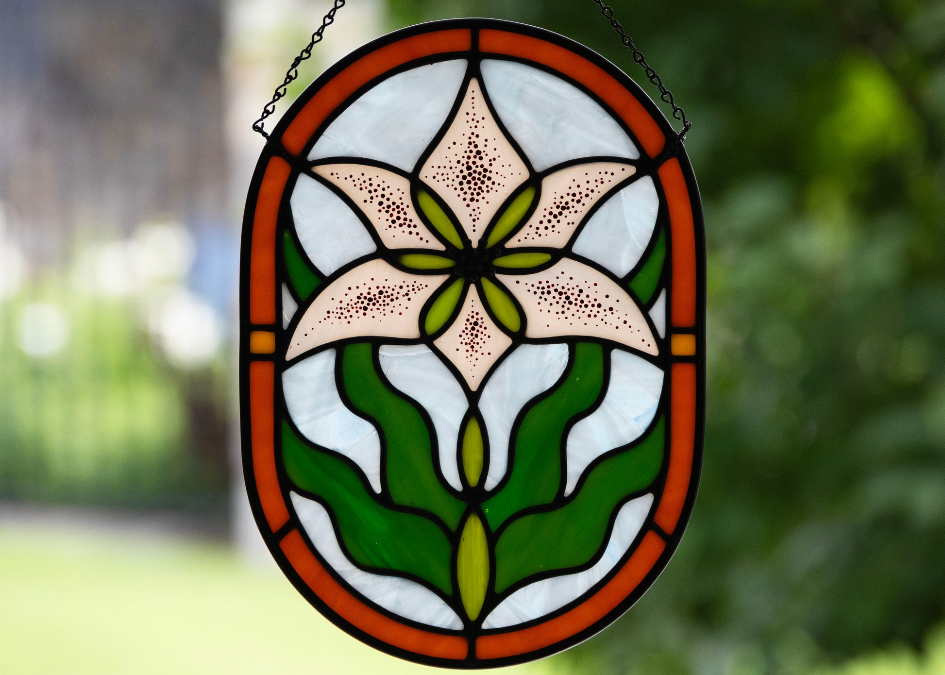hanging plant stained glass NOUVEAU LILY "STARGAZER" • Stained Glass Art • Window Hanging – Lucky Cat Glass Works