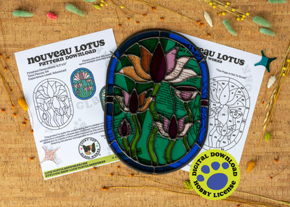 Nouveau Lotus • Stained Glass Pattern • Digital Download • HOBBY LICENSE