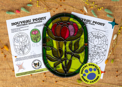 Nouveau Peony • Stained Glass Pattern • Digital Download • HOBBY LICENSE