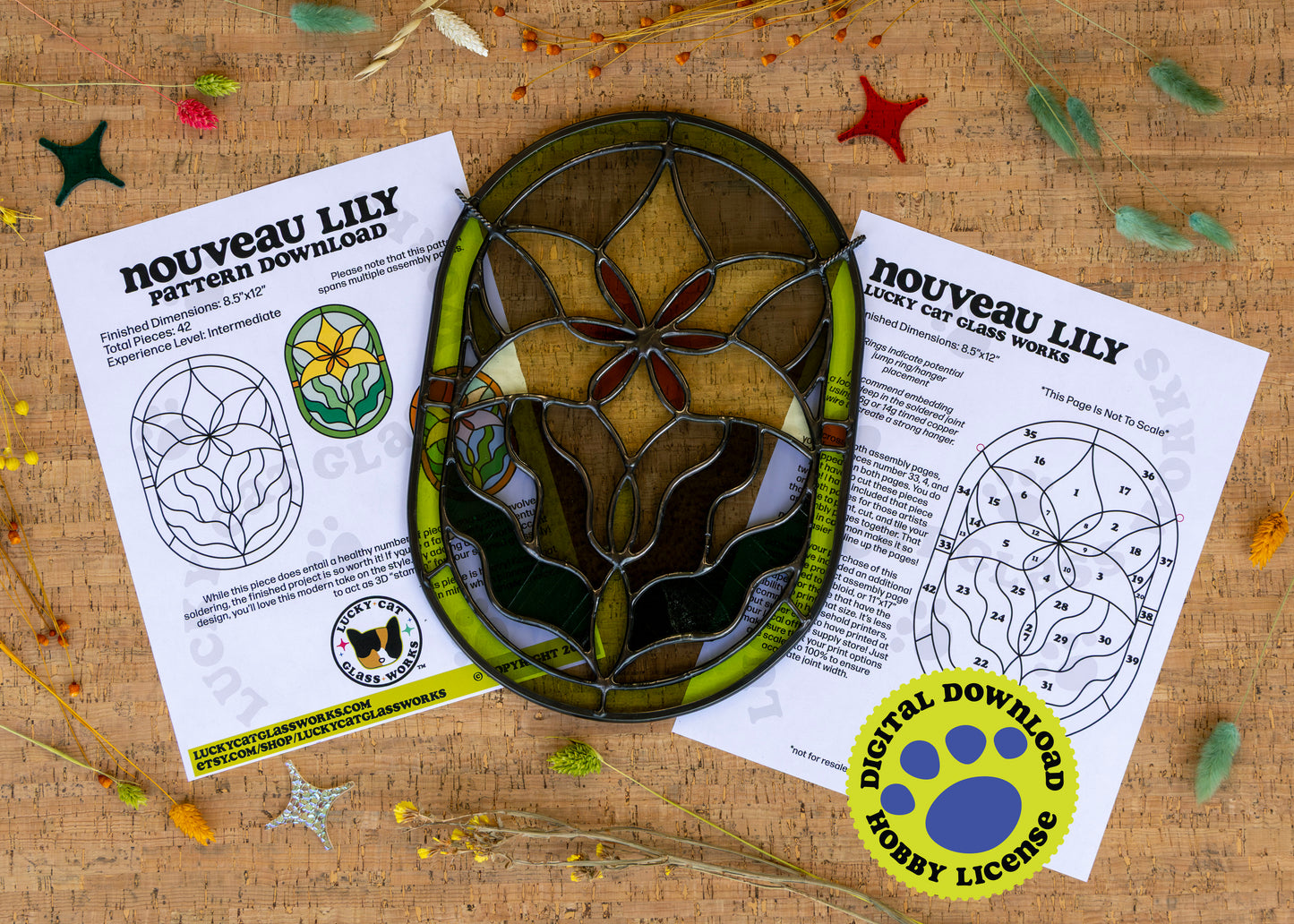 Nouveau Lily • Stained Glass Pattern • Digital Download • HOBBY LICENSE