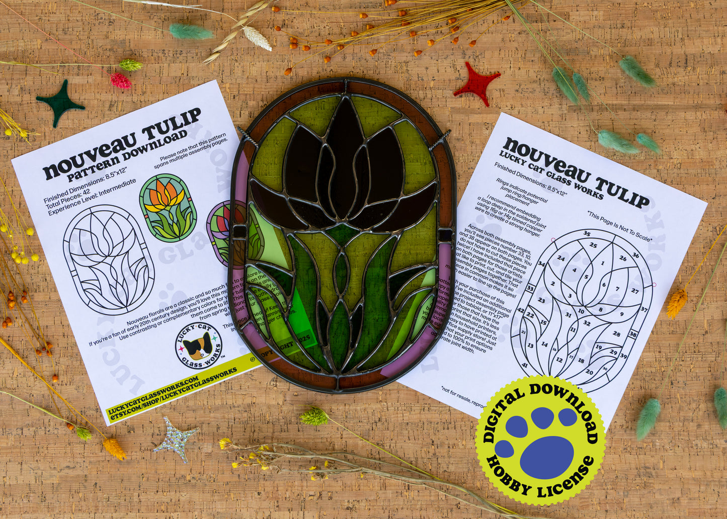 Nouveau Tulip • Stained Glass Pattern • Digital Download • HOBBY LICENSE