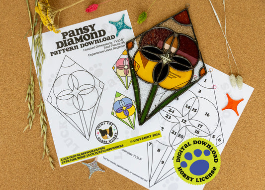 Pansy Diamond • Stained Glass Pattern • Digital Download • HOBBY LICENSE