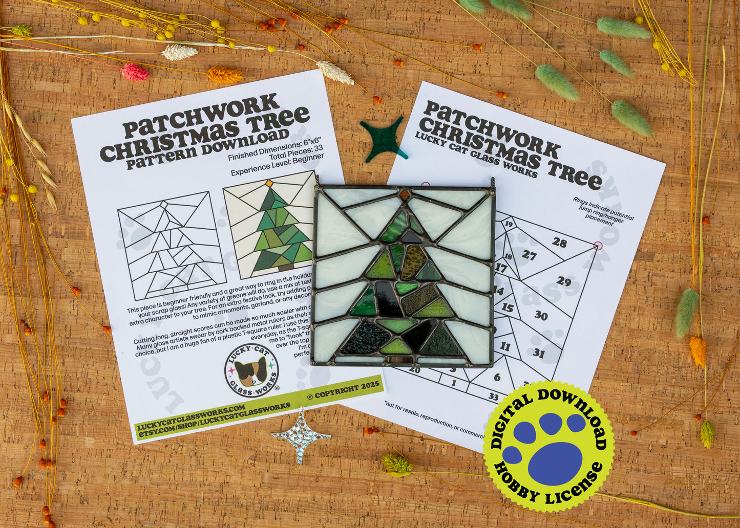 Patchwork Christmas Tree • Stained Glass Pattern • Digital Download • HOBBY LICENSE