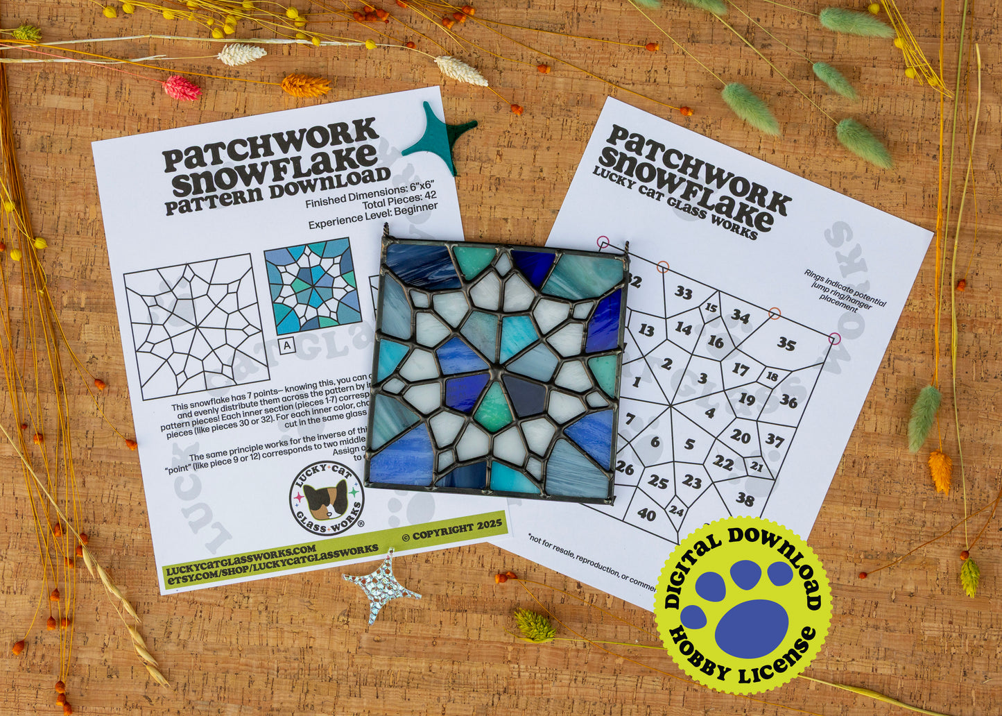 Patchwork Snowflake • Stained Glass Pattern • Digital Download • HOBBY LICENSE
