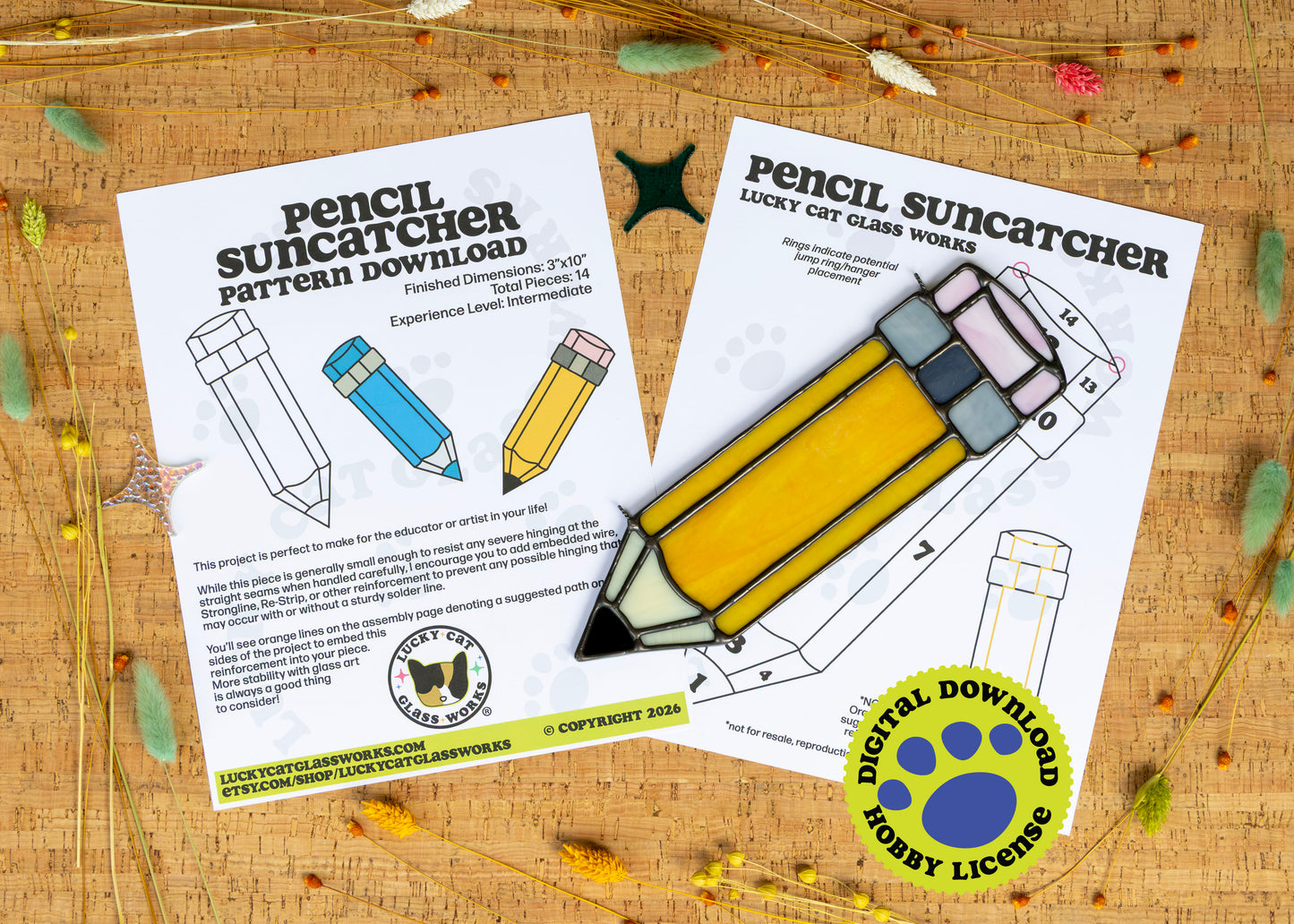 Pencil Suncatcher • Stained Glass Pattern • Digital Download • HOBBY LICENSE