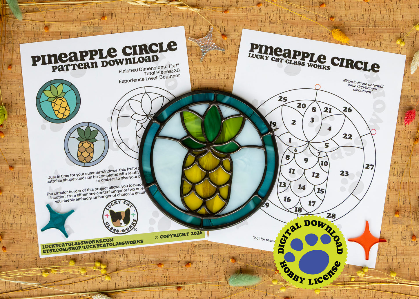 Pineapple Circle • Stained Glass Pattern • Digital Download • HOBBY LICENSE