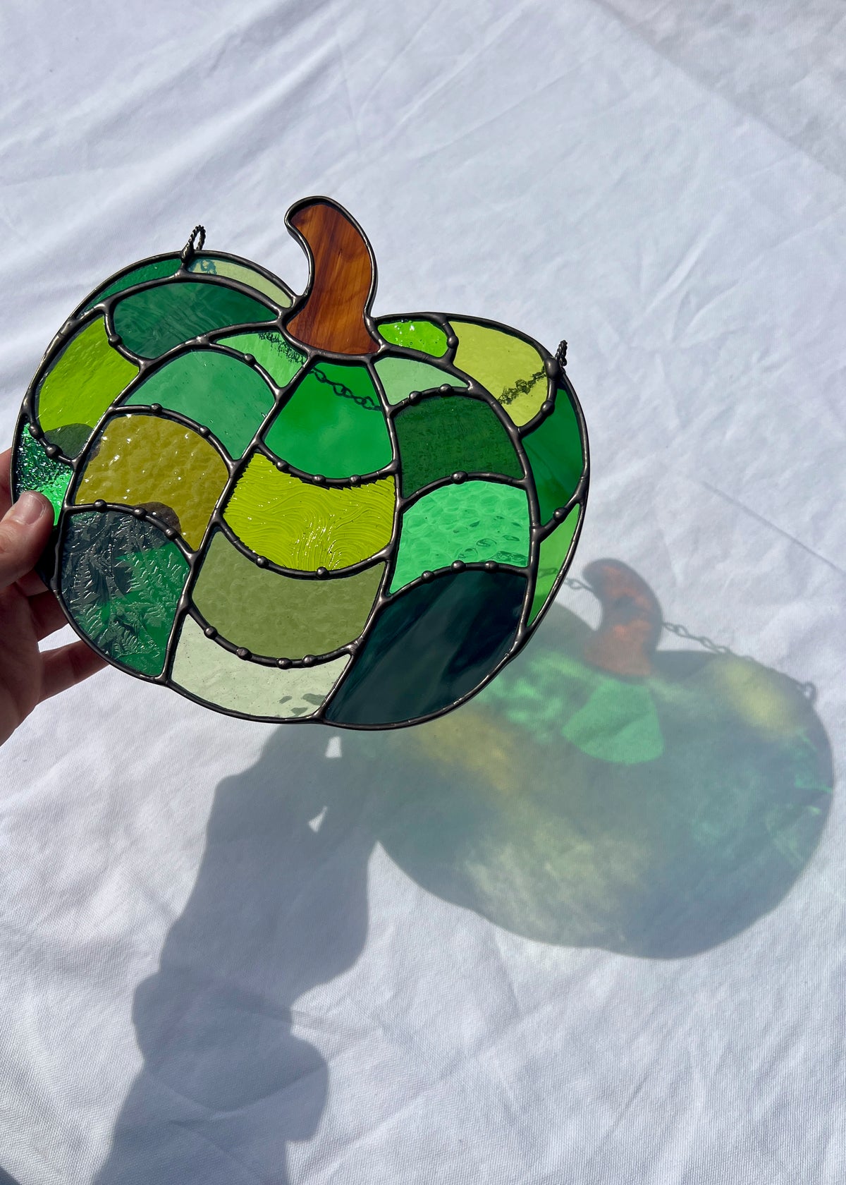 SPOOKY PUMPKIN "GREEN" • Stained Glass Art • Window Hanging