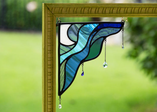 RAINSTORM CORNER "DRIZZLE" • Stained Glass Art • Corner Suncatcher