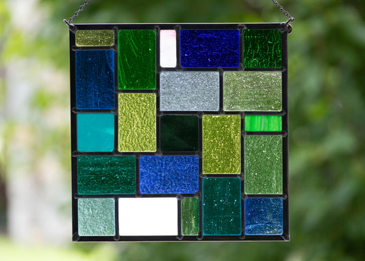 SAMPLE SEGMENTS "COOL" • Leaded Stained Glass Art • Window Hanging