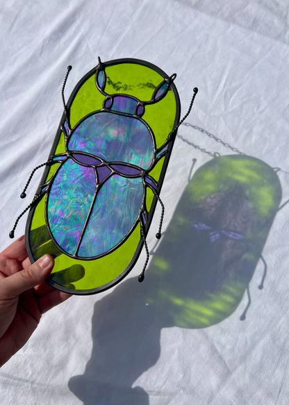 SCARAB BEETLE "PURPLE IRID" • Stained Glass Art •  Suncatcher