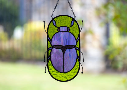 SCARAB BEETLE "PURPLE IRID" • Stained Glass Art •  Suncatcher