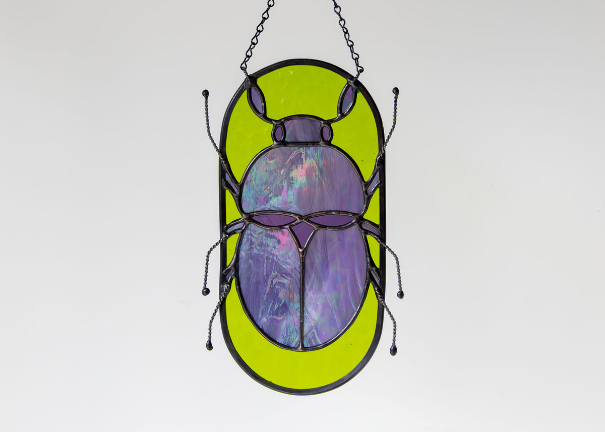 SCARAB BEETLE "PURPLE IRID" • Stained Glass Art •  Suncatcher