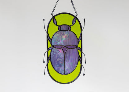 SCARAB BEETLE "PURPLE IRID" • Stained Glass Art •  Suncatcher