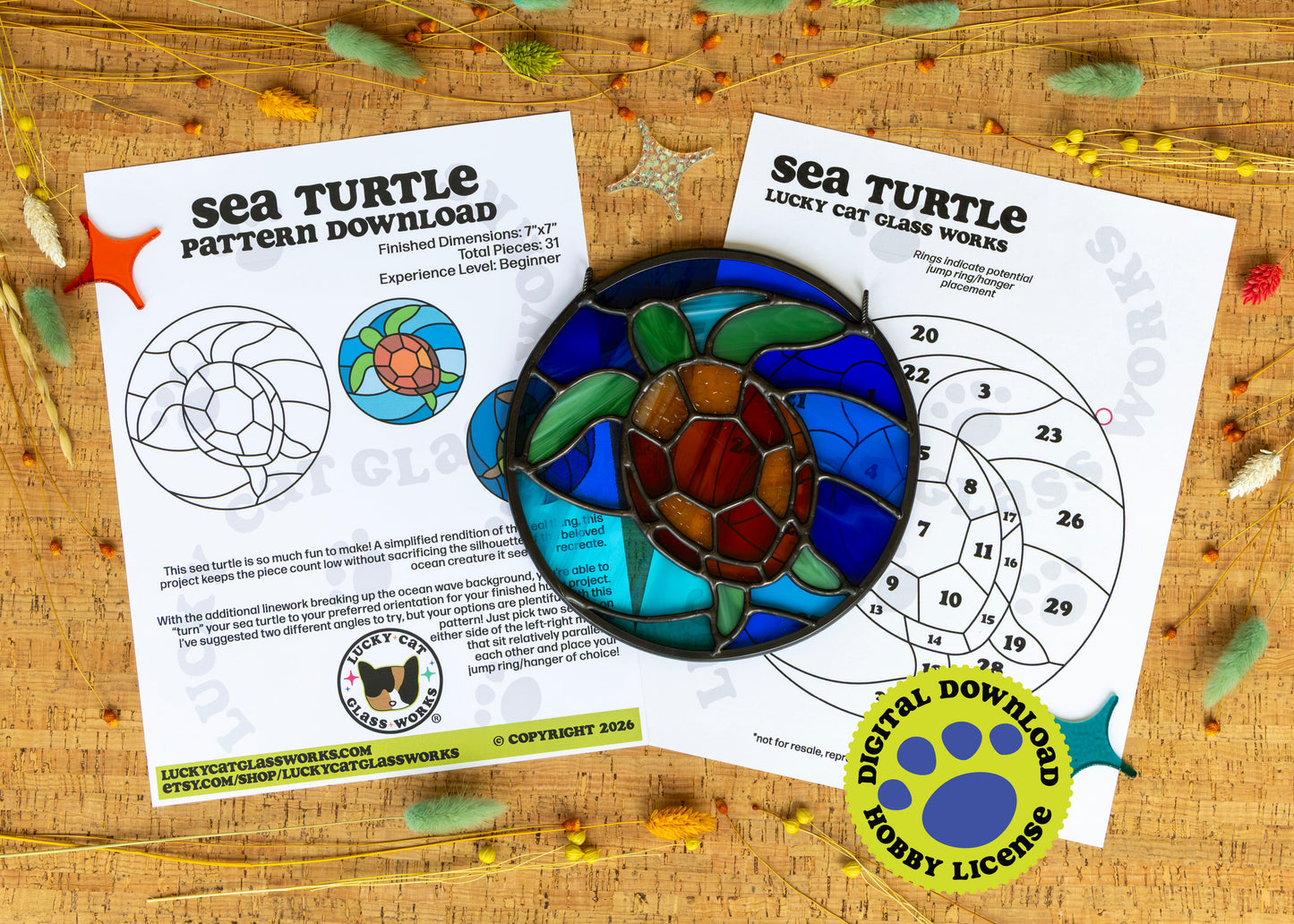 Sea Turtle • Stained Glass Pattern • Digital Download • HOBBY LICENSE