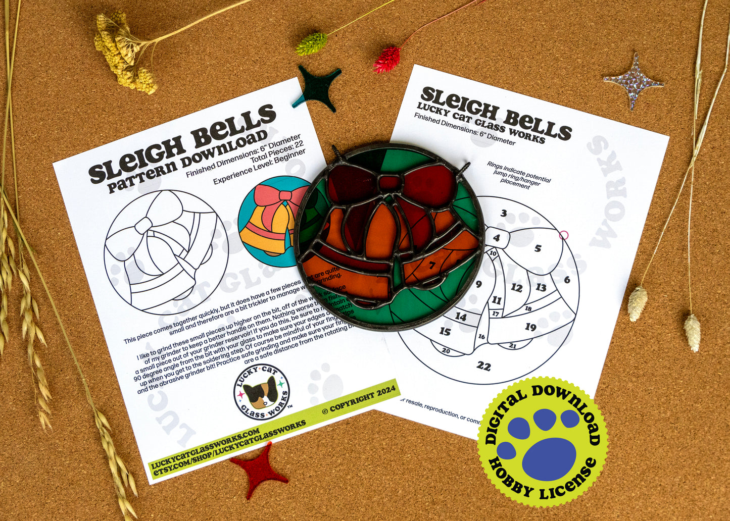 Sleigh Bells • Stained Glass Pattern • Digital Download • HOBBY LICENSE