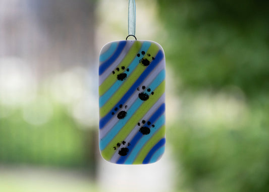 SMALL WALKING PAWS "COOL STRIPES" • Fused Glass Art