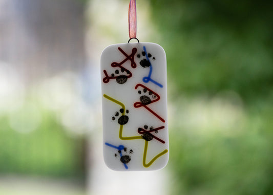 SMALL WALKING PAWS "RAINBOW TWIST" • Fused Glass Art
