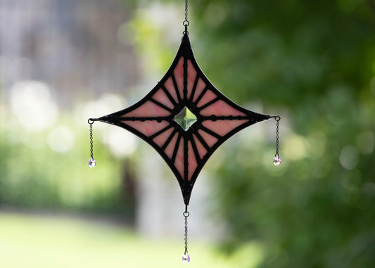 SMALL STARLIGHT SUNCATCHER "IRID PINK" • Stained Glass Art • Suncatcher