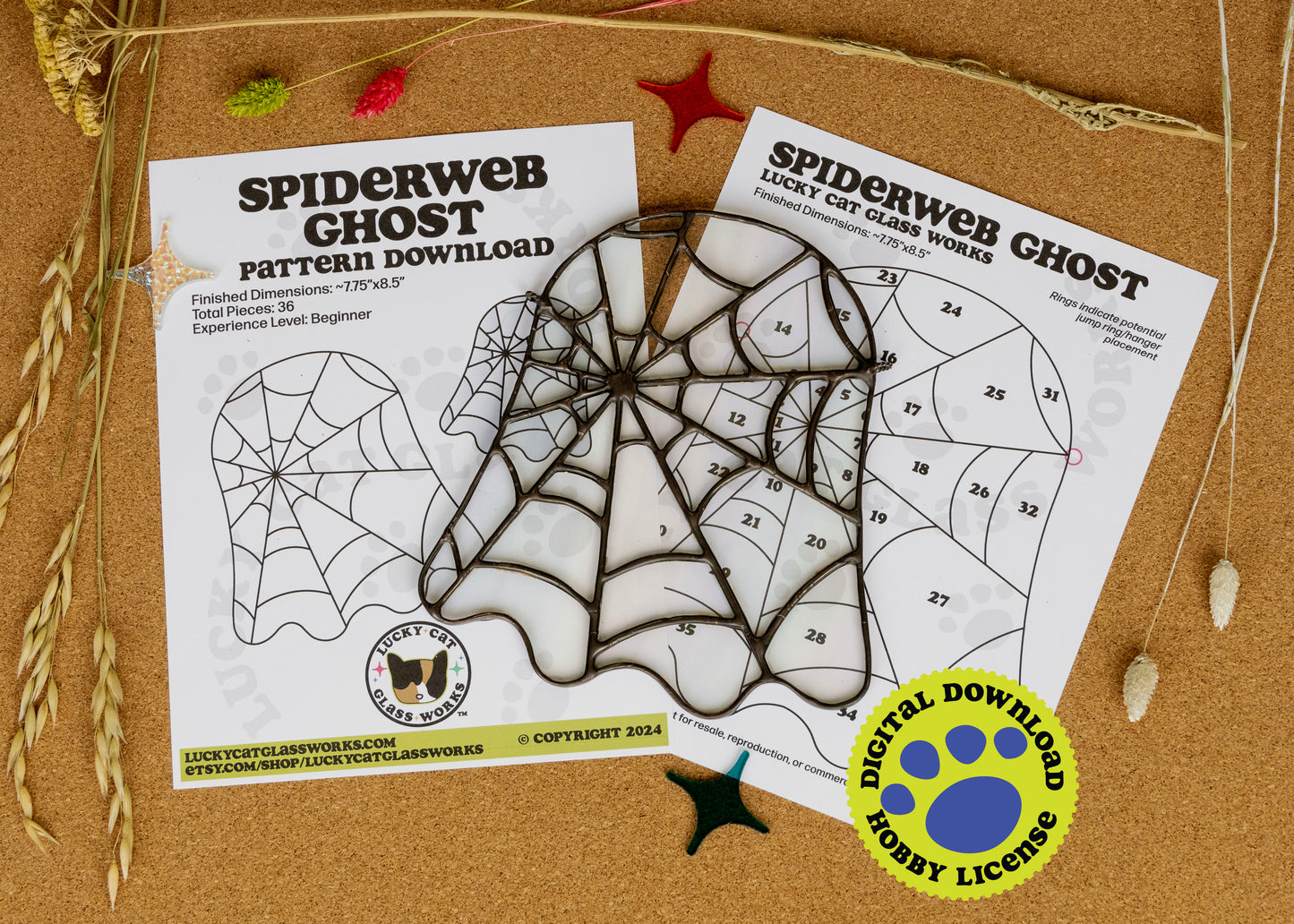 Spiderweb Ghost • Stained Glass Pattern • Digital Download • HOBBY LICENSE