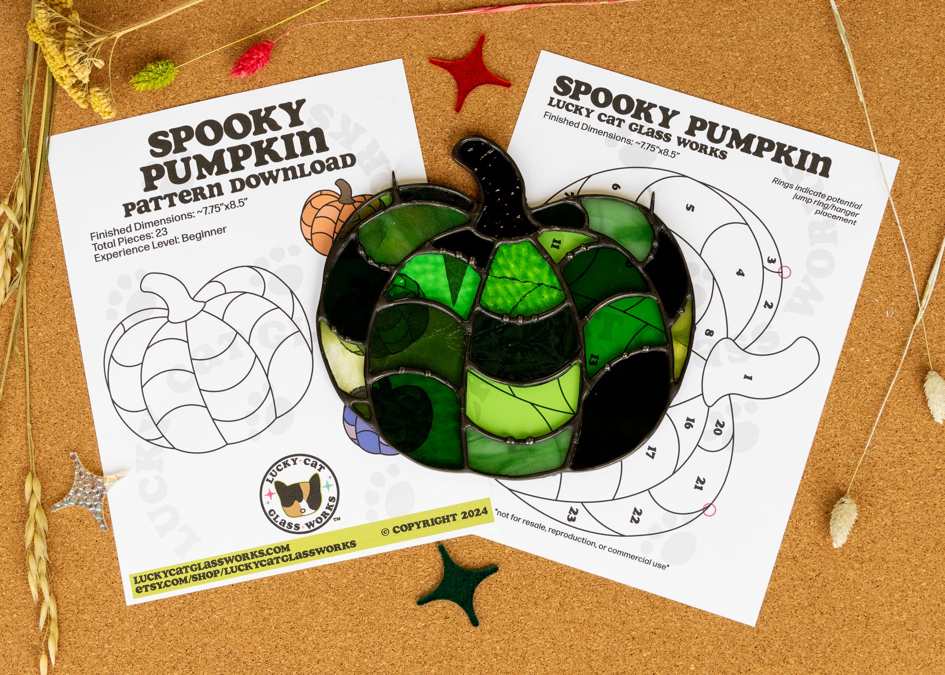 Spooky Pumpkin • Stained Glass Pattern • Digital Download • HOBBY LICE – Lucky Cat Glass Works spooky-pumpkin-stained-glass-pattern-digital-download-hobby-lice-lucky-cat-glass-works
