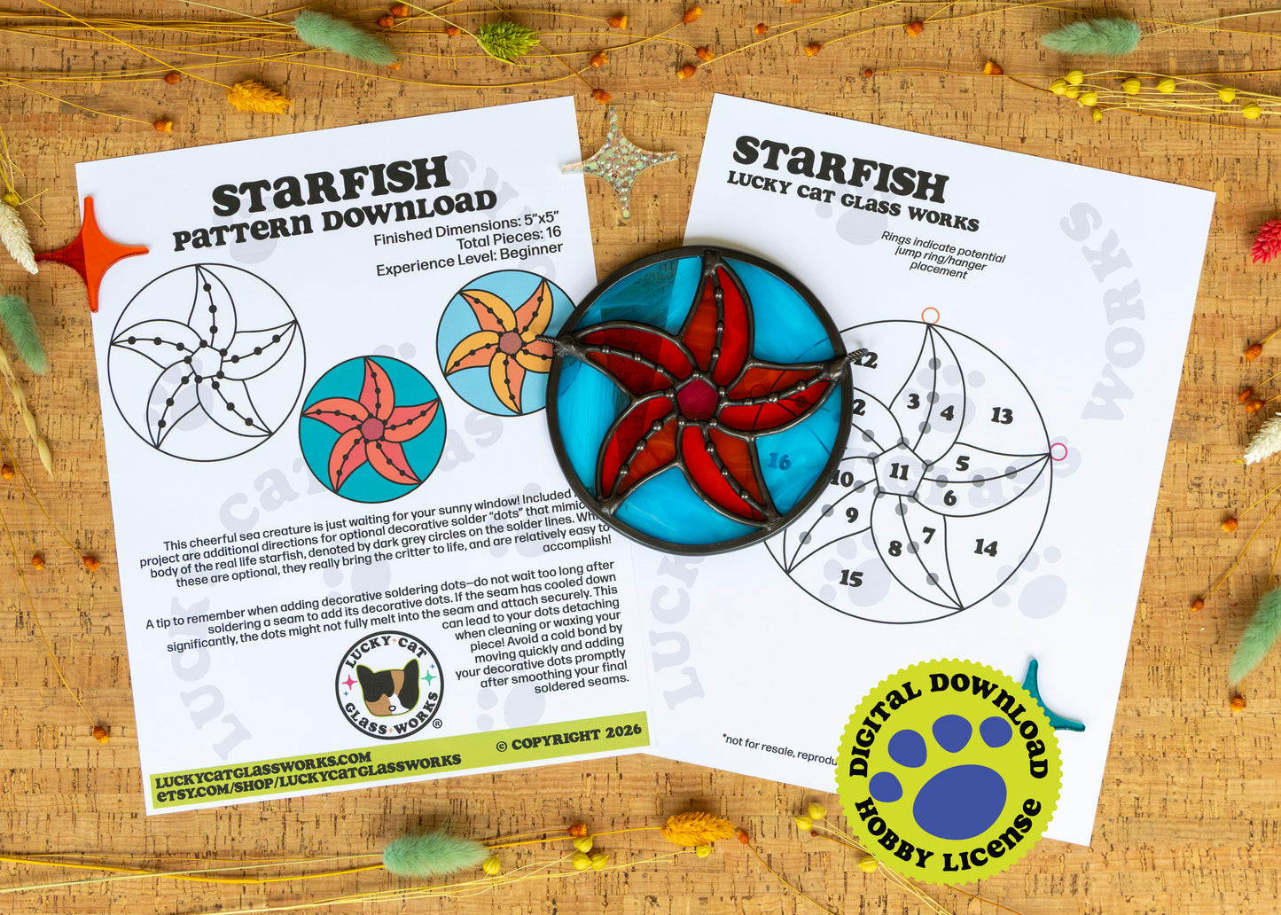 Starfish • Stained Glass Pattern • Digital Download • HOBBY LICENSE