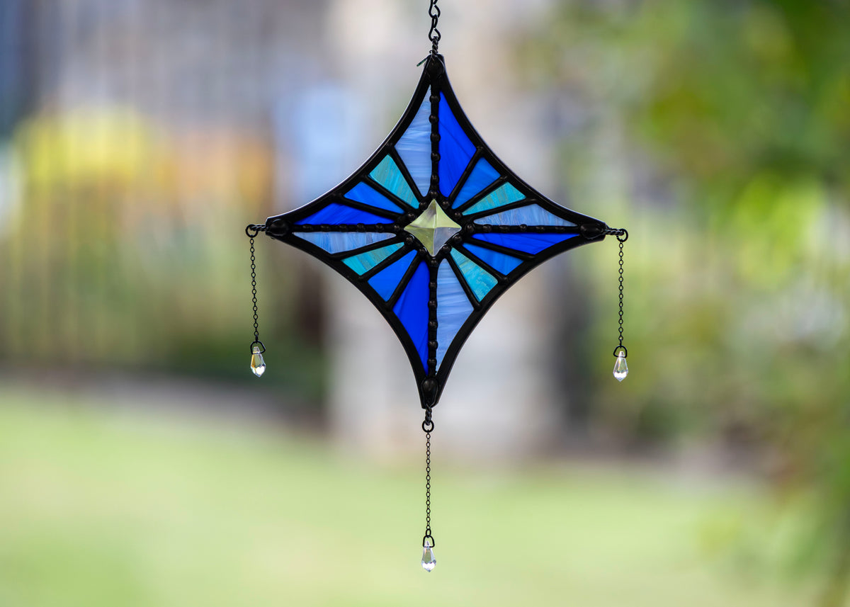 SMALL STARLIGHT SUNCATCHER "BLUE" • Stained Glass Art • Suncatcher