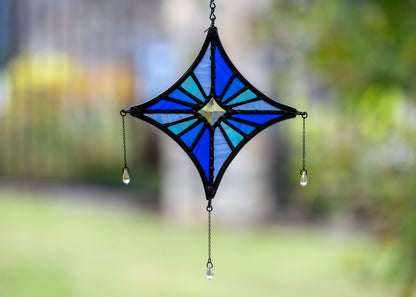 SMALL STARLIGHT SUNCATCHER "BLUE" • Stained Glass Art • Suncatcher