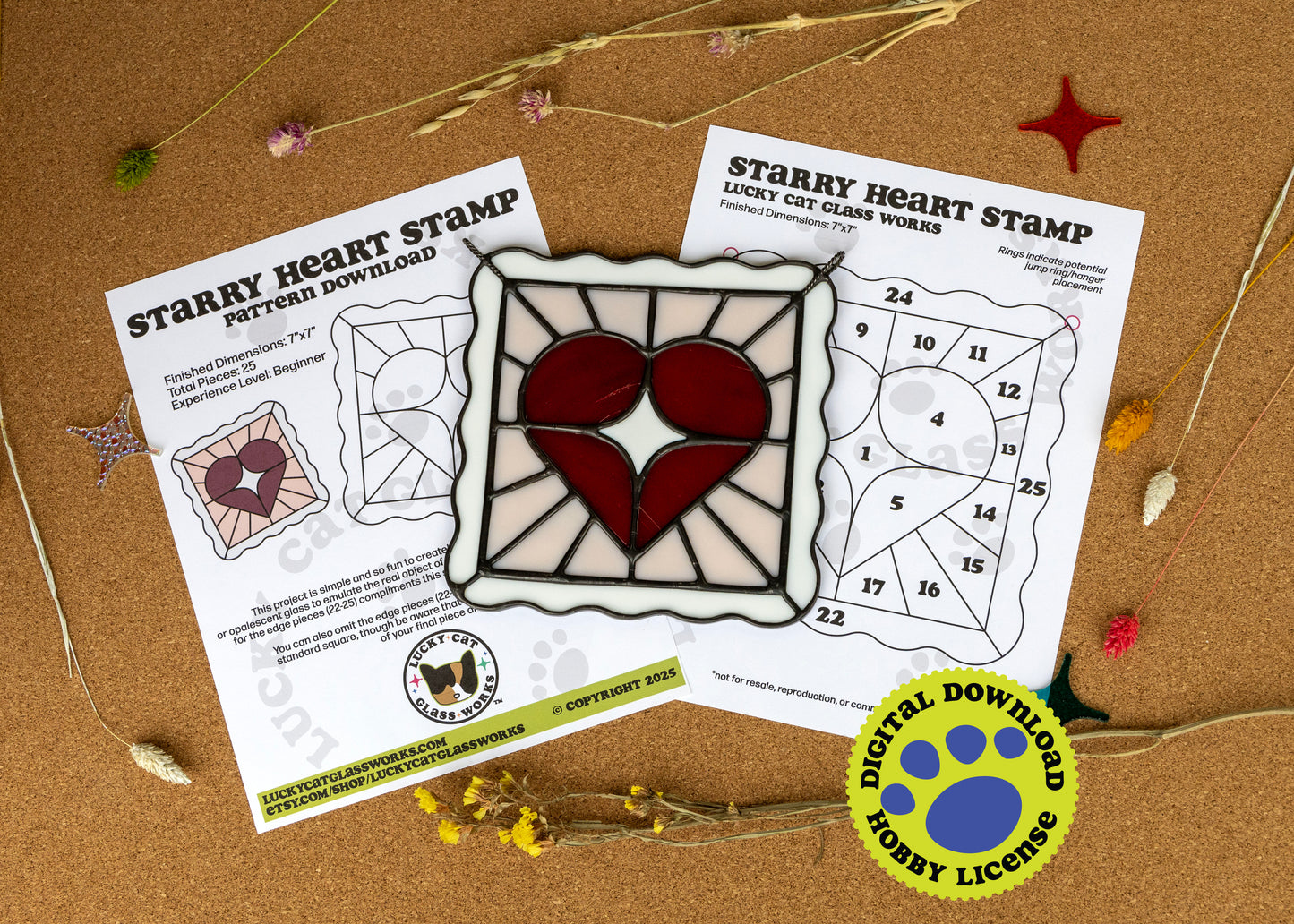 Starry Heart Stamp • Stained Glass Pattern • Digital Download • HOBBY LICENSE