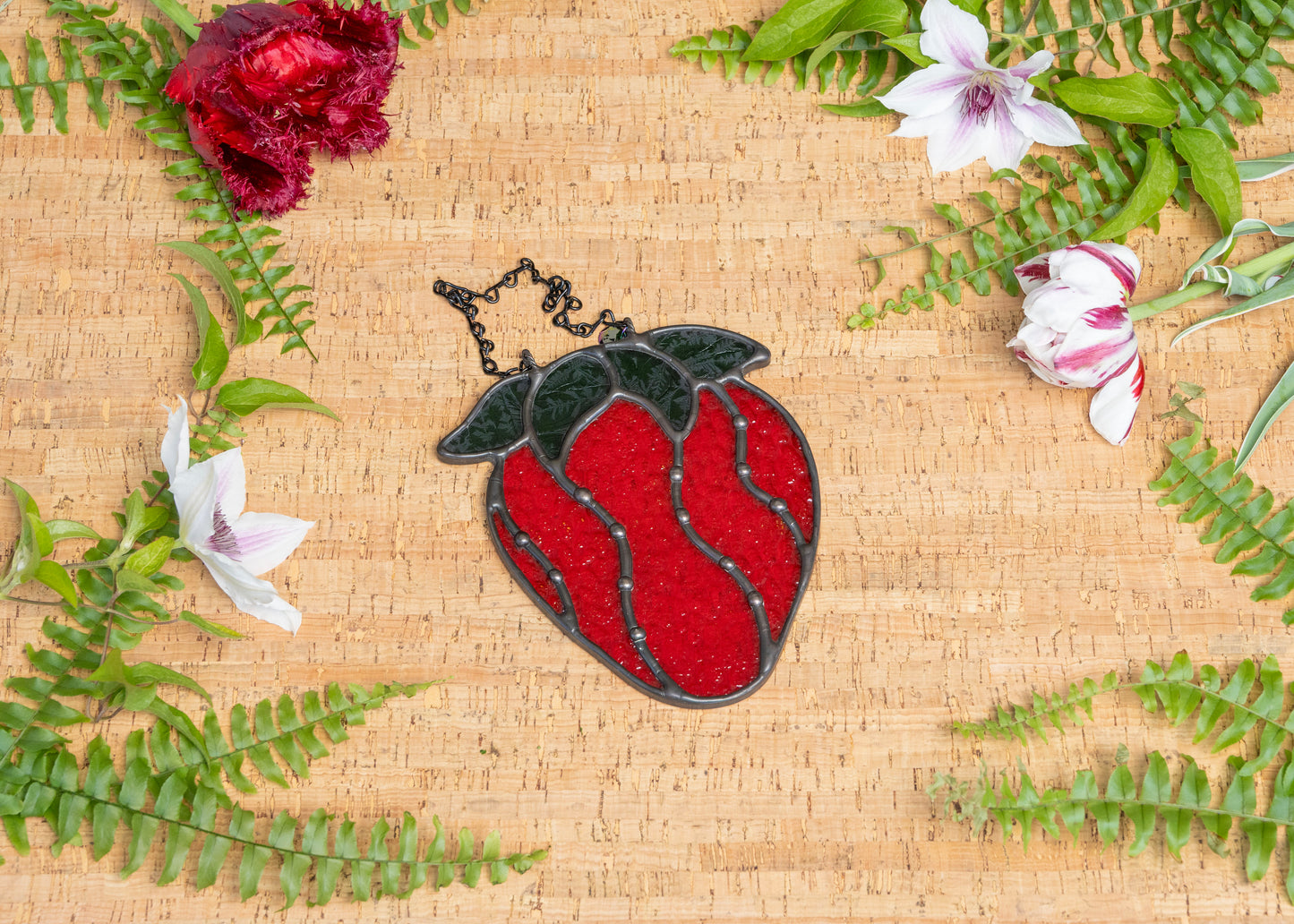 STRAWBERRY "I" • Stained Glass Art • Suncatcher