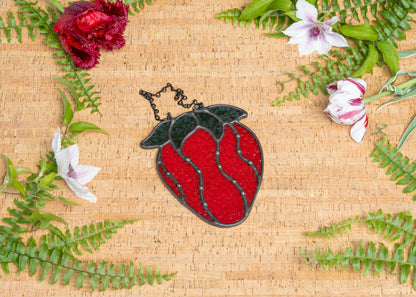 STRAWBERRY "I" • Stained Glass Art • Suncatcher