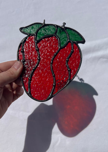 STRAWBERRY "I" • Stained Glass Art • Suncatcher